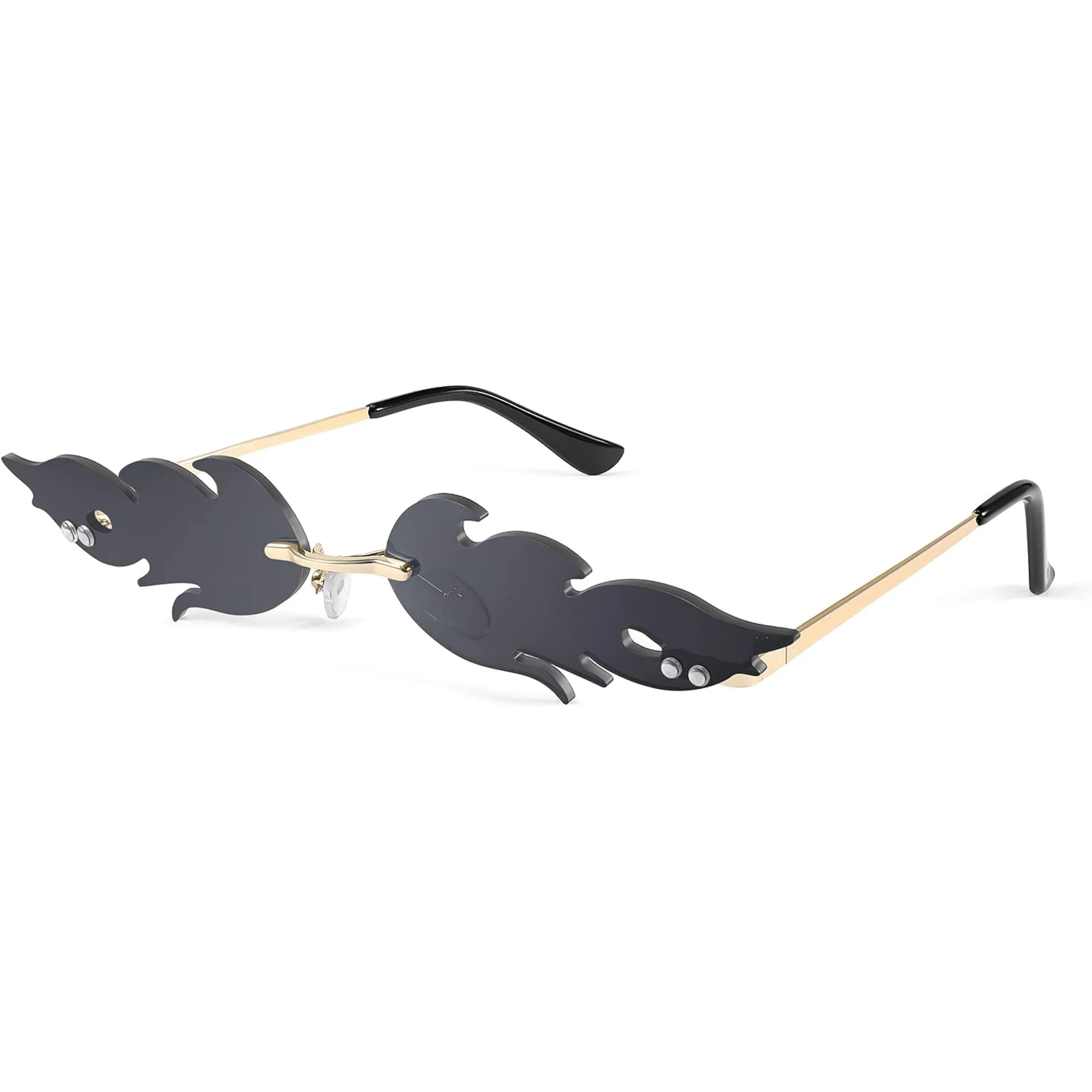 FEISEDY Fire Flame Sunglasses for Women Mirror Rimless Fire Shaped Novelty Sunglasses B2839