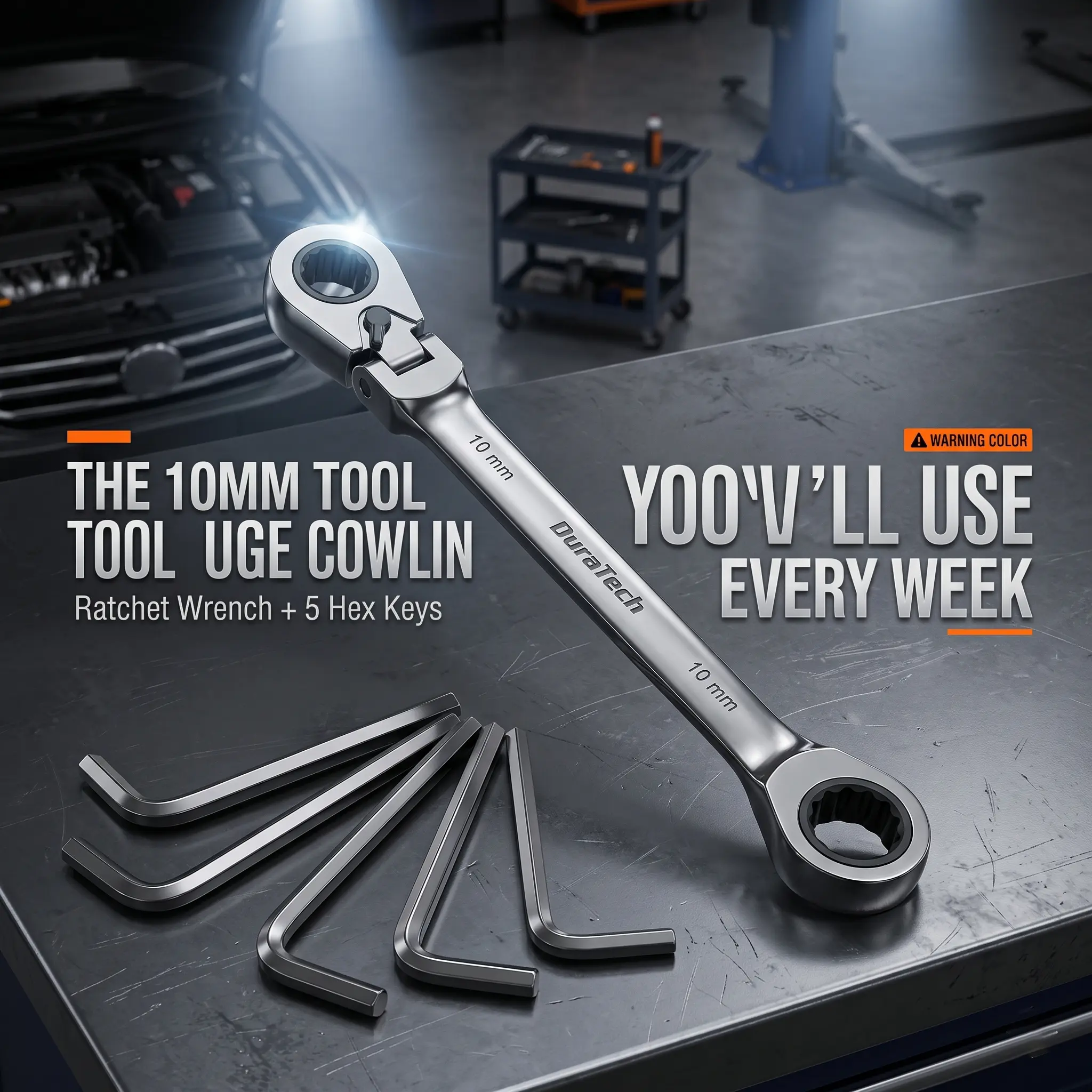 10mm Ratchet Wrench & Allen Key Set, Essential Automotive Hand Tool Kit for Car Repairs, Garage Maintenance & DIY Projects