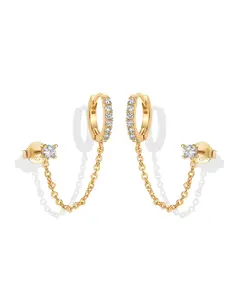 PAVOI 14K Gold Plated Chain Earrings for Women - Double Piercing Dangle Chain Huggie Hoop Earrings - Cubic Zirconia Single Stud Ear Cuff Earrings for Women