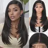 Ourwigs Women's 13x6 Frontal Synthetic Wig - 24in Pre-Plucked Yaki Straight Layered Cut, HD Lace, Baby Hair, 3D Dome Cap, Hair Replacement Wig for Adult Women with Natural Black Natural Look, Hair Replacement Wigs