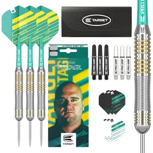 Target Darts Rob Cross 22G Brass Steel Tip Darts Set – Voltage Dart Set, Rob Cross Player Edition, Complete Steel Point Darts Kit, Storage Wallet Included