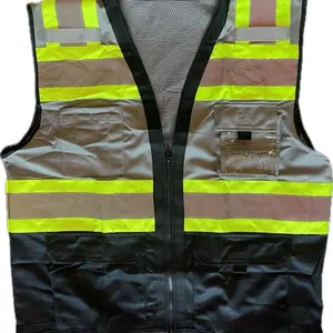 Grey and Black Safety Vest with Mesh Back - High Visibility Reflective Strips and Pockets for Enhanced Safety Reflectors