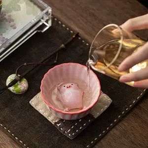 Cartoon Ceramic Tea Cup Little Pig Spit Bubbles Under Bottom Funny Teacup Porcelain Water Cups Mug