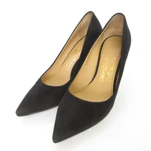Pre-owned SALVATORE FERRAGAMO Suede Small Leather Goods Pointed Toe Pumps