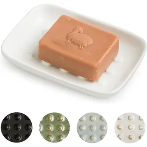 Soap Dish, Ceramic Soap Holder Shower Soap Dish for Bar Soap Sponge, Soap Saver Tray for Bathroom Kitchen Sink, White