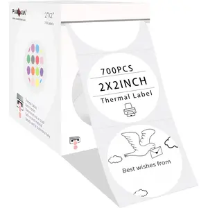 2 Inch Round Direct Thermal Labels,Self-Adhesive Circle Sticker Labels for Thermal Printer,700 per/Roll Color Code Stickers for Office Business((White)