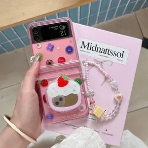 Magnetic Hinge Button Phone Case with Stand, Anti-Drop Bracelet Strap, Accessories Fits Samsung Galaxy Zflip7 Zflip6 Zflip5 Z FLIP3 4