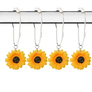 12pcs Sunflower Decorative Durable Shower Curtain Hooks, Bathroom Accessories, Easy Installation, Perfect for Home Decoration