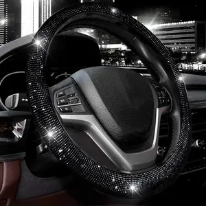 Steering Wheel Cover for Women 15 1/2 inches-16 inches Bling Bling   Sparkling for F150 F250 F350 Ram 4Runner Tacoma Tundra Range Rover (Black with Black )