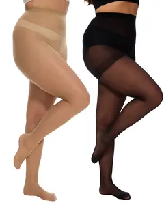 CITYSTL Women's Plus Size High Waist Comfort Sheer  Tights 20D Black  Pantyhose with Control Top & Reinforced Toes Silky Snag-Resistant All-Day Comfort 2 Pairs 4 Pairs Nylon Blend