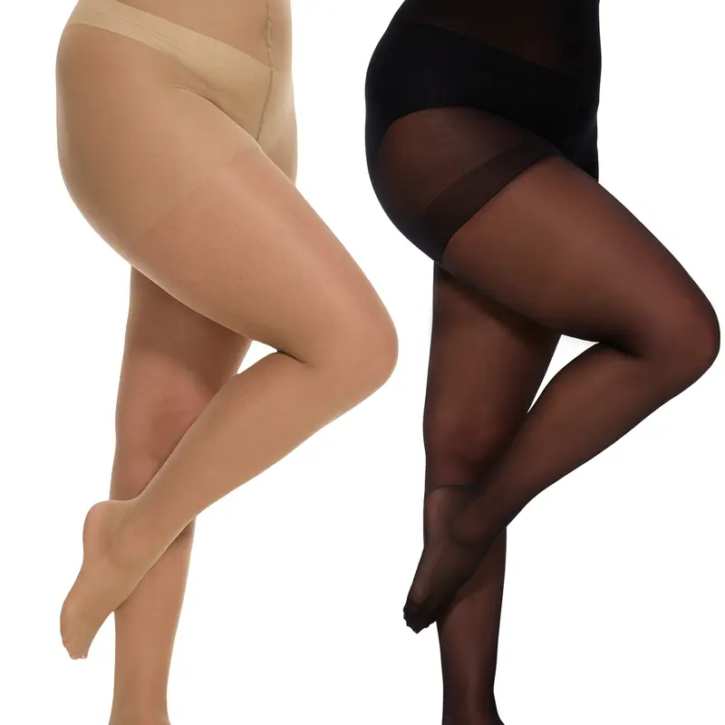 CITYSTL Women's Plus Size Underwear for Women Classic Preppy High-Waist Control Top 20D Sheer Nylon-Spandex Tights - Fit, Snag-Resistant, Silky, Reinforced Toes, All-Day Comfort (2 or 4 Pairs) - Romantic for Thanksgiving, Easter (Minimalist Style)