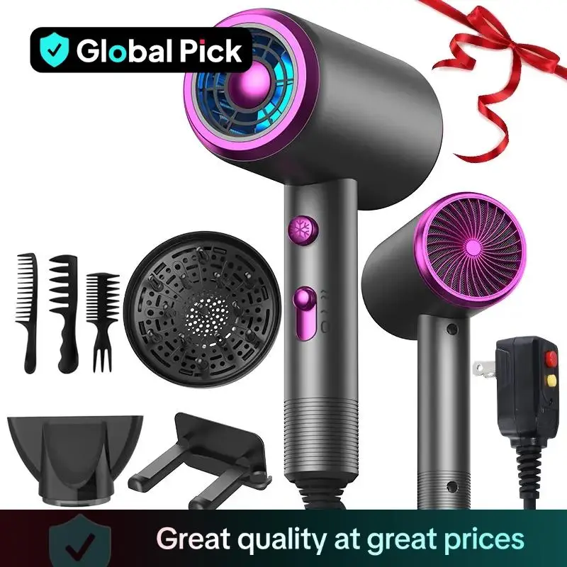Powerful Ionic Hair Dryer Kit, 1 Set Hair Dryer & Concentrator & Diffuser & 3 Comb & Hanging Rack & Manual, Multifunctional Hair Dryer, Professional H