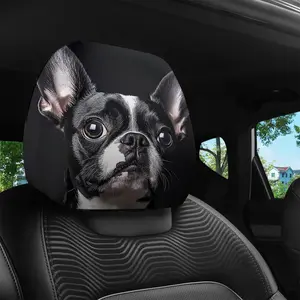 2pcs Black and White Boston Dog Print Pattern Car Head Pillowcase, Car Decoration, No Material Filling, Easy to Pack and Wash, Suitable for Self-driving Trips, Outings and Other Scenes, Perfect Car Funny Decoration, Christmas Decoration, Fashionable