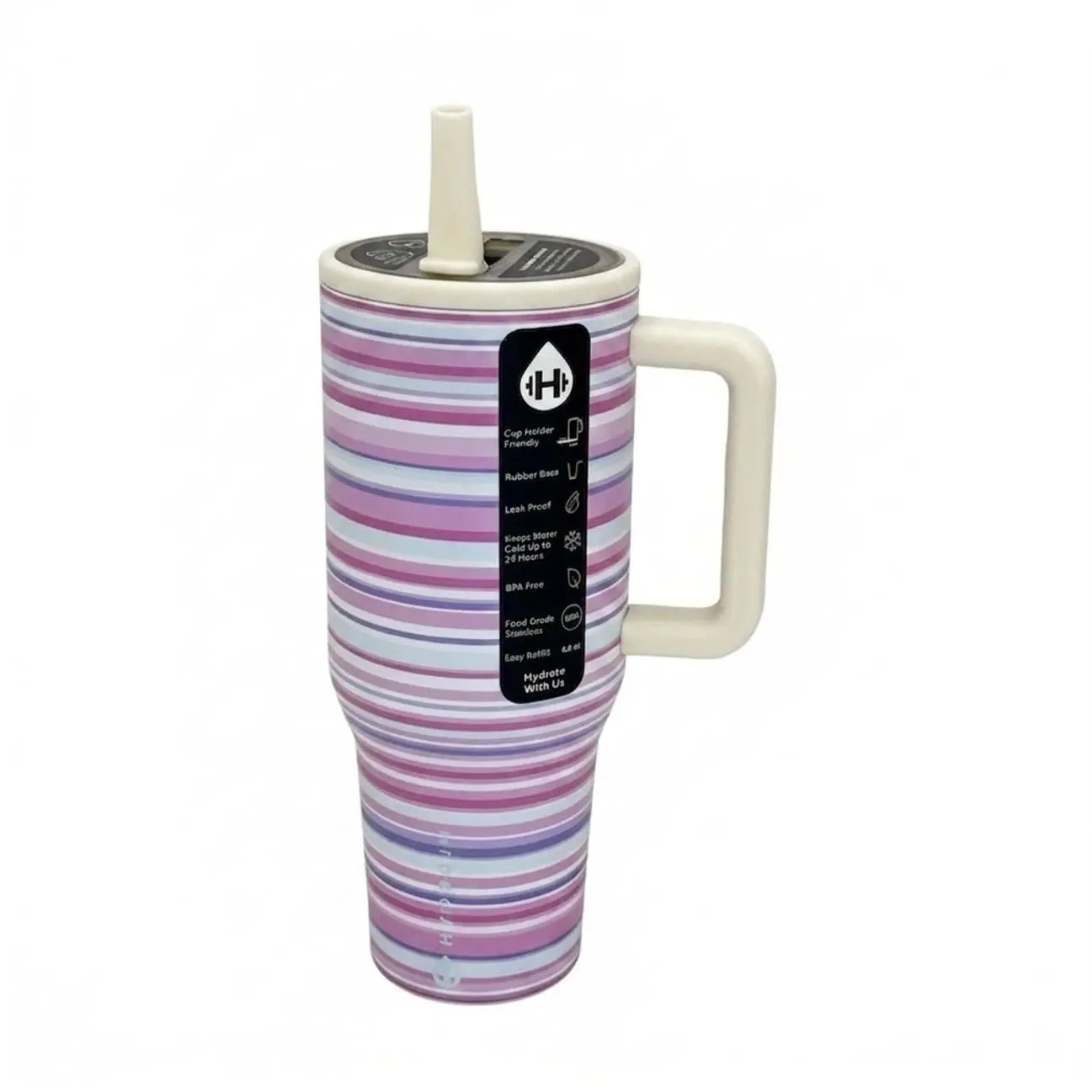 HydroJug 40oz Insulated Stainless Steel Flask with Handle & Straw Lid, Pink Horizon Striped Vacuum Drinkware, 24H Cold Retention, Leakproof Car-Holder Friendly Tumbler for Gym & Daily Hydration, Flasks, Insulation beverage ronaldo fan big capacity