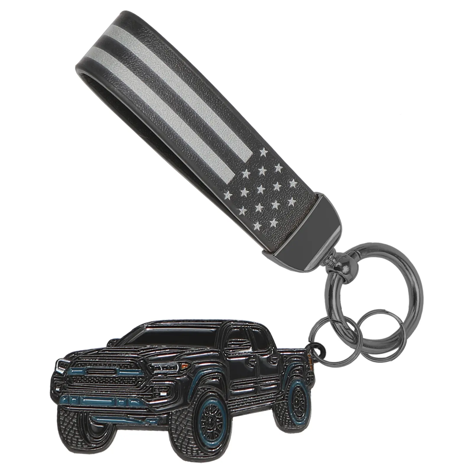 American Leather Flag Metal Keychain for Car Keys, Tacoma Vehicle Car Interior Decoration Accessory, Gift Keychain with Keyrings