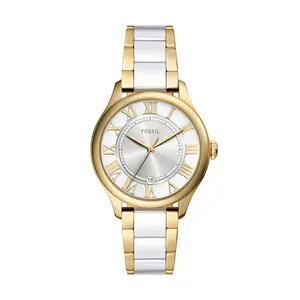 Fossil Women's Gilmore Three-Hand Date Gold-Tone and White Ceramic Watch