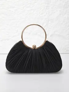 [Mother's Day] pleated satin ladies' evening clutch, round handle tote, handbag, Crossbody Purse, with shoulder chain for crossbody wear, snap closure. Suitable for weddings, parties, banquets, Easter, graduation season. Fashion Elegant Handbag