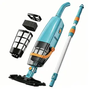 Cordless Pool Vacuum Cleaner for Above Ground Pools, 30W Powerful Suction, Telescopic Pole, 60 Min Runtime, Rechargeable Handheld Vacuum for Leaves, Sand & Debris Solution Bundle Full head