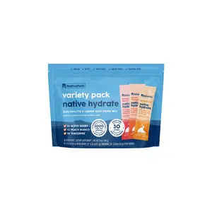 NativePath Native Hydrate Stick Packs with Electrolytes and Amino Acids, Variety Pack, Mixed Berry, Peach Mango, Tangerine, 30 Servings