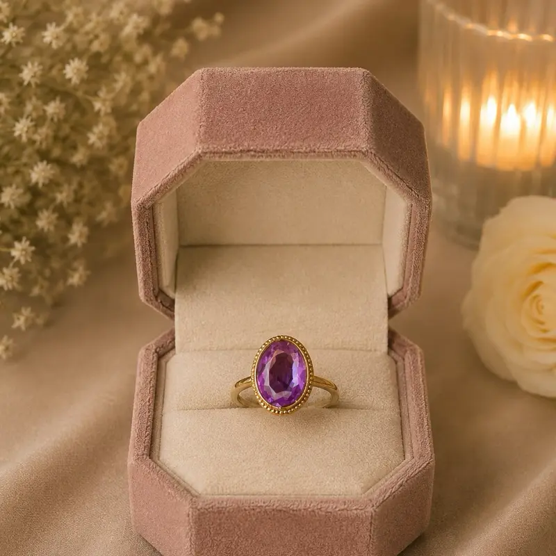 Oval Amethyst Milgrain Solitaire Ring for Women, Vintage Style Fine Jewelry for Engagement or Daily Wear