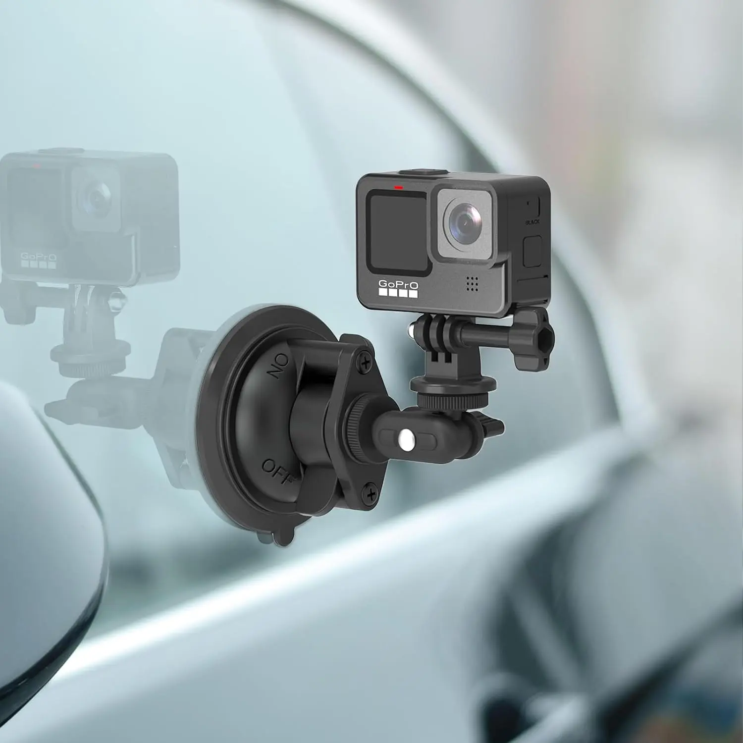 Suction Cup Camera Mount with Phone Holder, Car Camera Mount with Ball Head Magic Arm for Windshield Dash Compatible with GoPro Hero 11/10/9, DJI Osmo Action/Procket, Insta360 X5/4/3