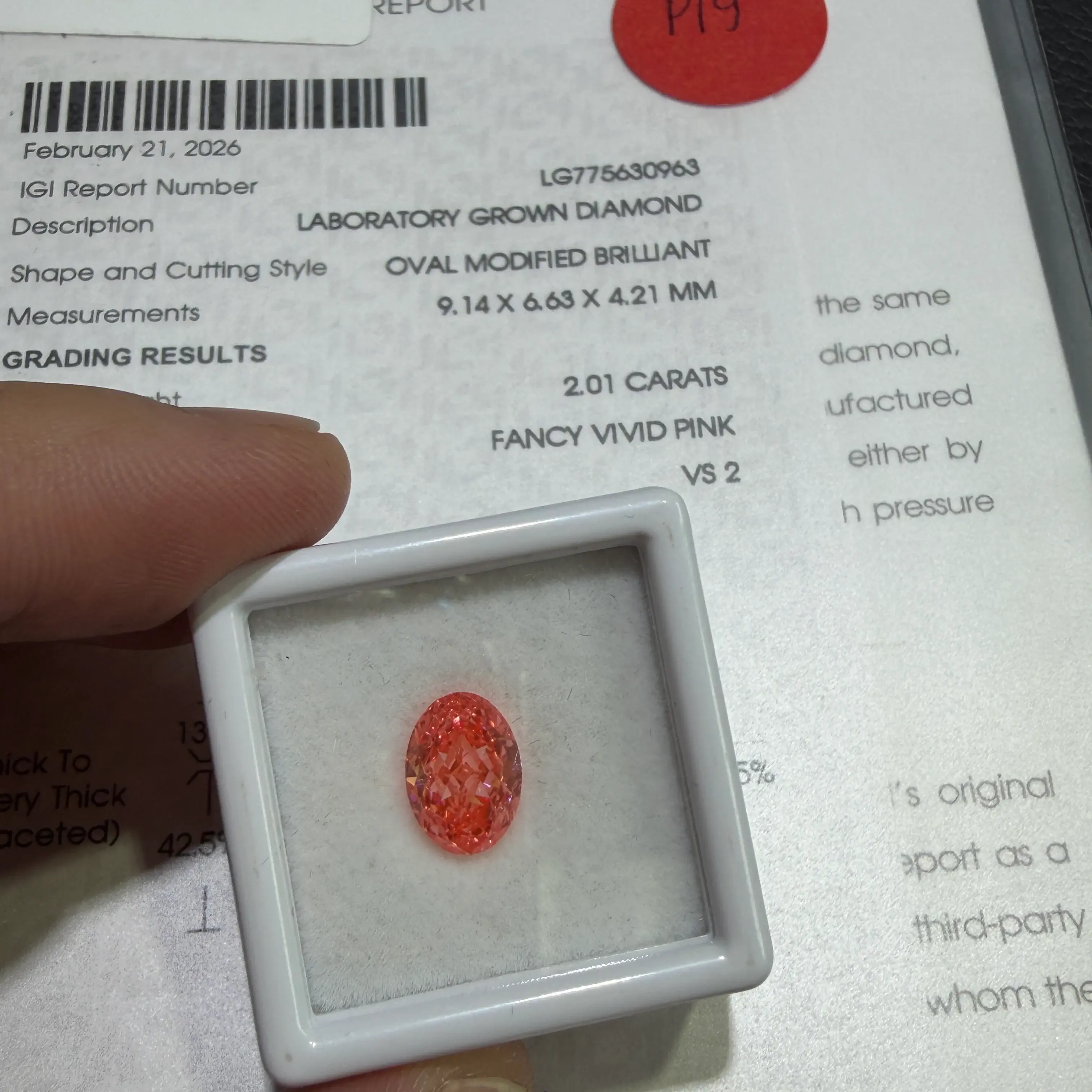 2.01ct Oval Modified Brilliant Lab Grown Diamond (Fancy Vivid Pink, VS2, IGI Certified)