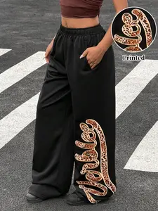 Unisex Sweatpants, Cool Streetwear for Teens & Girls, Hip-Hop Dance, Leopard Print Letters, Casual Fashion, Fall Winter