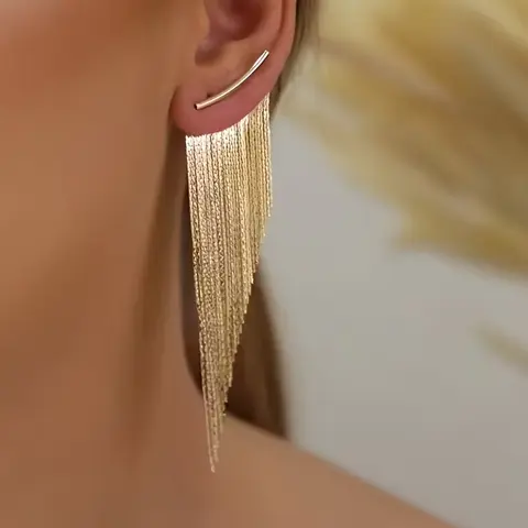Women's KC Golden-Plated Bohemia Shining Earrings - Chic Jeweled Irregular Tassel Drop Dangle, Cascading Leaf-Like Bling Effect Jewelry for Party Weddings, Accessories Adults Female Fashion Costume Stack
