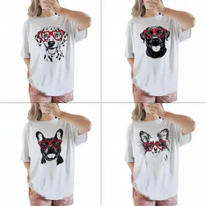 [Dog] #57 Dog Breeds Valentine Heart Glasses T-Shirt Unisex, Custom Dog Mom Gift, Funny Dog Lover Tee, Valentine's Day Shirt, Dog Owner Gift Cotton