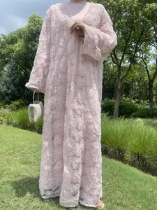 Women's Elegant Mesh Floral Beaded Abaya & Dress Set, Perfect for Spring & Fall Fashion, Msl881 Collection