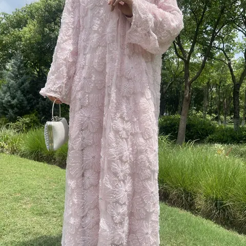 Women's Mesh Floral Beaded abaya Set, Muslim Islamic Clothing, Includes Matching Dress, Perfect for Spring & Fall Fashion, Msl881 Collection