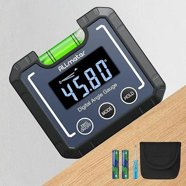 Digital Angle Finder Level, 0-360°(4*90°) High Accuracy Magnetic Electronic Gauge Inclinometer Protractor Tool with Bubble Level, Magnetic Base, Easy-to-Read LCD Backlight Display, Battery Saving Feature, Black Pouch for Construction, Automotive Use