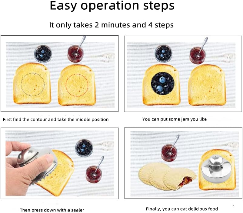 Food-Grade 304 Stainless Steel Sandwich Sealer and Cutter, Uncrustable Sandwich Maker for PBJ, Crust Remover for Kids Lunch USA