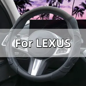 For LEXUS 5D Napa PU Leather Car Steering Wheel Cover - Clip on Non-enclosed Design - C Style Clip-on Grip Anti-Skid Protector Non-slip Breathable - Easy to Install - Car Auto Interior Accessories O/D Type Universal Fit 14-15" Diameter 37-38 cm, Black