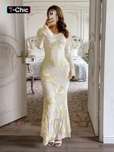 Elegant Floral Pattern Long Sleeve Slim Fit Bodycon Dress, Elegant Romantic Dress, Casual Fall Fashion, Women's Long Sleeve Dress, Stylish and Comfortable