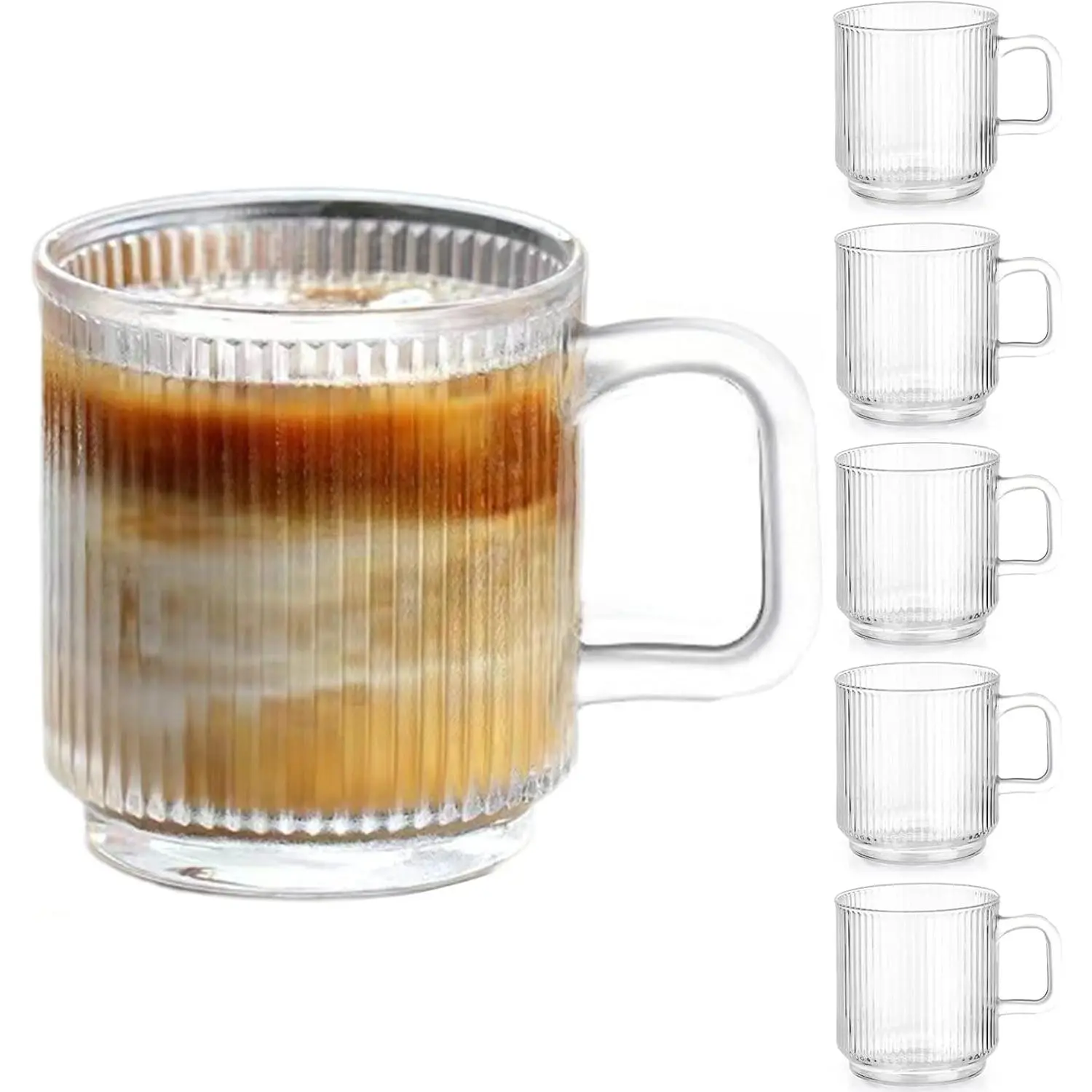6-piece set of premium glass coffee mugs with handles, 12-ounce classic  vertical stripe glass coffee cups, transparent tea cups for hot/cold  drinks, suitable for American coffee, latte, cappuccino - TikTok Shop