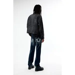 True Religion Men's Ricky Warped Logo Dark Blue Straight Leg Jeans