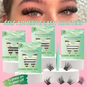 Self Adhesive Cluster Eyelashes, 1 Box Natural 3D Wispy Lash Extensions with Tweezers, No Glue Needed Cluster Lashes, Glueless Lashes Clusters, Easy To Apply for Eye Makeup, Cosmetic