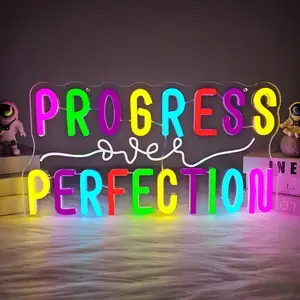 Progress Over Perfection LED Neon Sign for Classroom & Bedroom Motivational Gift Inspirational Decor Wall Art Energy Efficient Modern Look