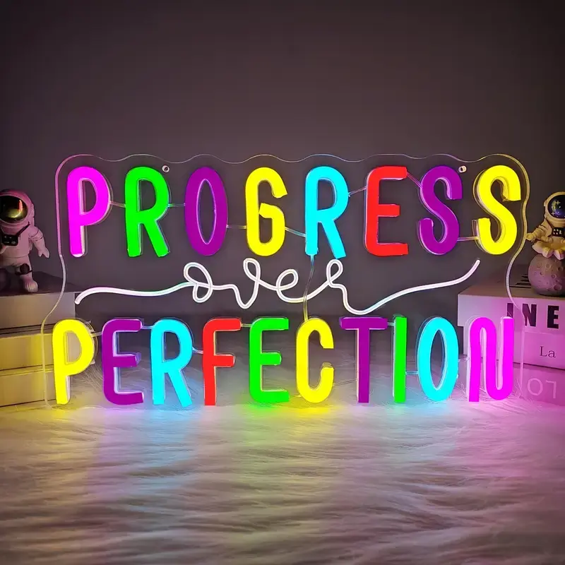 Progress Over Perfection LED Neon Light Sign, Energy-Efficient Interior Lights, Motivational Wall Art Decor for Classroom & Bedroom, Modern Inspirational Gift, Led Lights summerwins