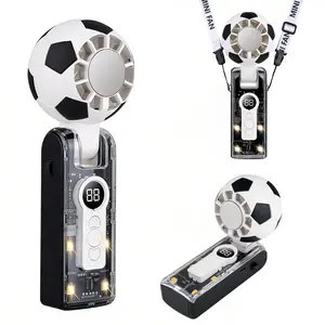 Portable Soccer Ball Mini Fan with Instant Ice Cooling, Features 3-level LED lighting and SOS flashing light, 5 Speed Turbo Wind (Up to 10m/s), 3-Phase Brushless Motor, Foldable Personal Fan for Travel, Office, Sports, Outdoor (Handheld/Wearable/Desktop)