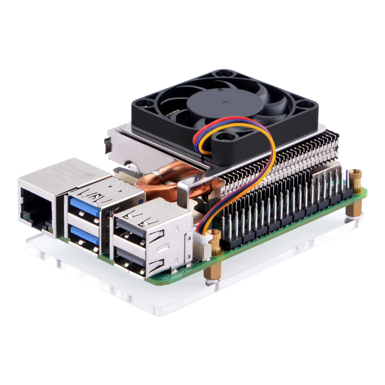 Ultra Thin Horizontal Tower Cooler for Raspberry Pi 5, Aluminum Heatsink with 40x40x5mm Fan, 4Pin JST Interface, Automatic Temperature Control, Enhanced Cooling Efficiency