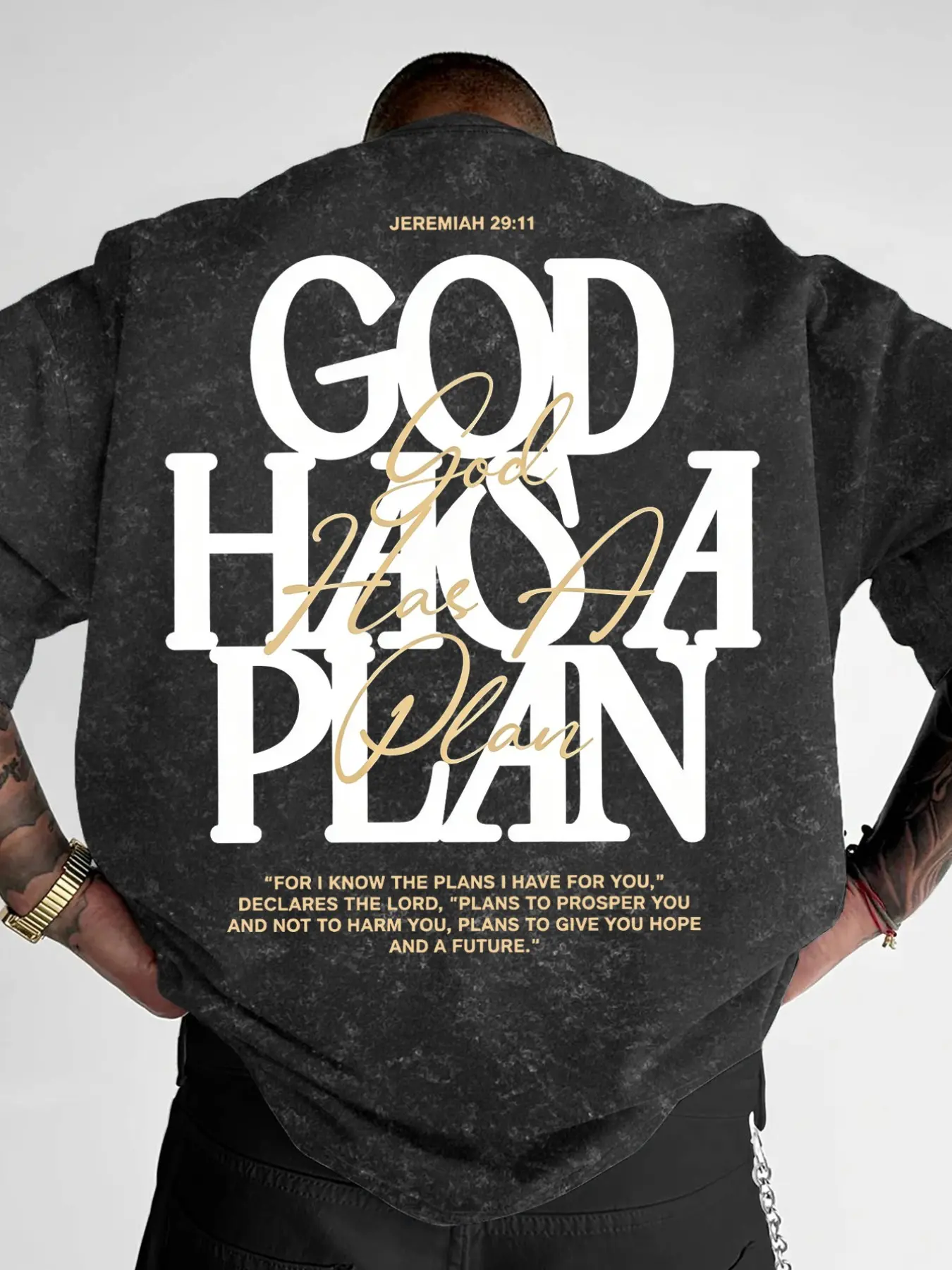 Men's "God Has A Plan" Christian Graphic Casual Oversized T-Shirt, Double-Sided Print Washed Vintage Tee, Faith-Based Streetwear Top, Menswear #ChristianTee #GodHasAPlan #FaithFashion #VintageWashTshirt #TikTokMadeMeBuyIt