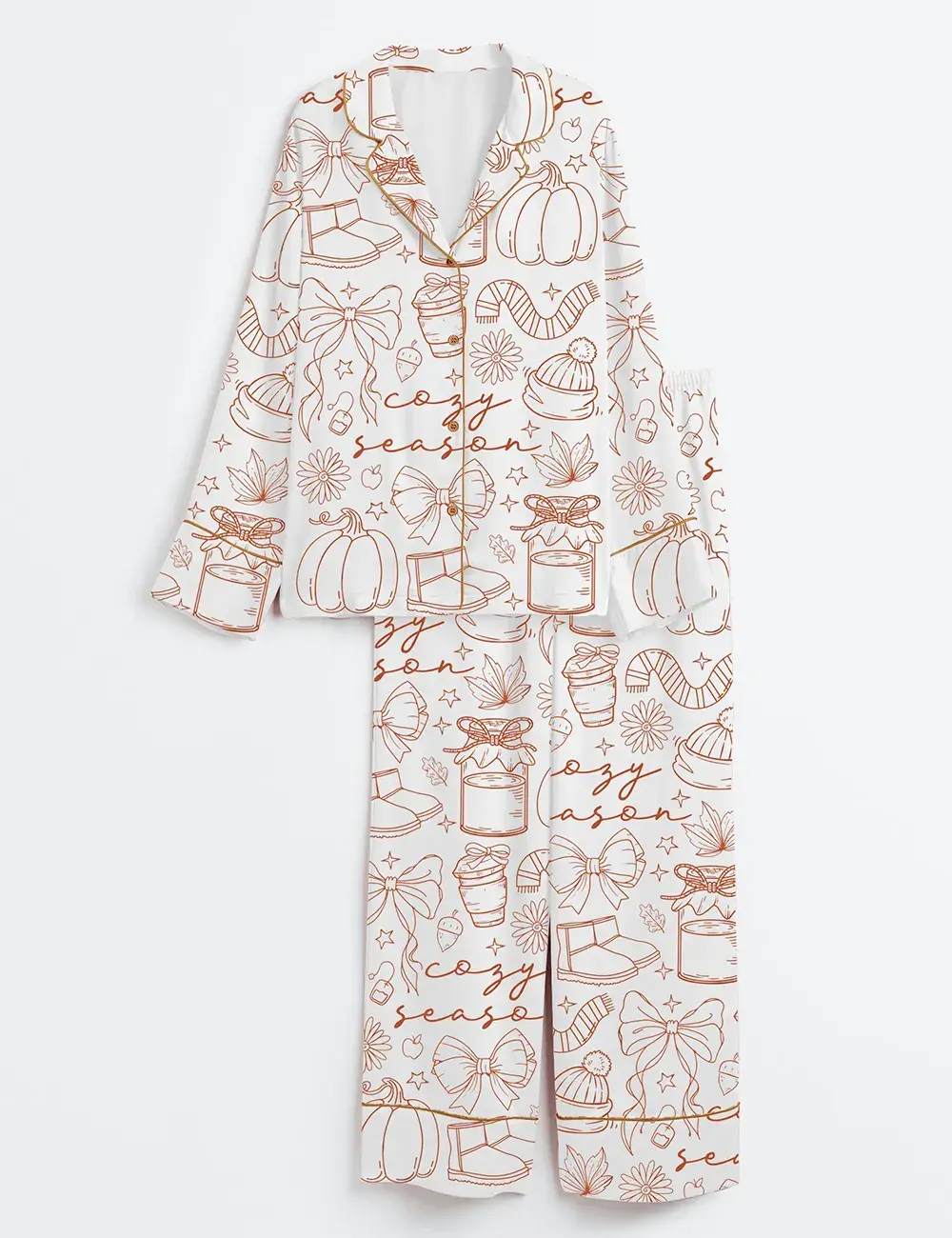 Cozy Season Fall Vibes Fall Pumpkin Autumn Season Short and Long Sleeve Pajama Set, Sleepwear for Women