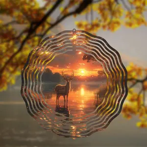 Sunset Deer 3D Metal Wind Spinner Outdoor Indoor Decor Festive Gift Patio Enhancement Reflective Finish Artistic Design Deer Home Decor