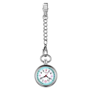 OIDEA Nurse Watch with Bar-Scale Digital Dial, Clip-On Structure, Pulse-Counting, Silver Case and Blue Dial, 1ATM, Unisex