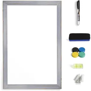 Real Wooden Framed  Dry Erase Whiteboard, 24" X 36", Vertical/Horizontal Wall Mount, Includes Black Marker, Eraser and 4 , by  (Gray Wash)