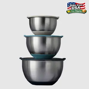 T & T 6-Piece Nesting Mixing Bowl Set with Easy Grip Transparent Lids - Blue