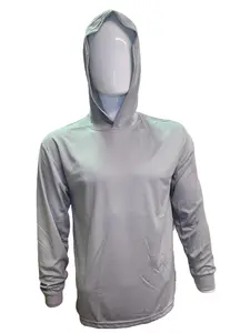 Hi Visibility ultra light weight Light Grey Long sleeve hoodie shirt / polyester birdeye Fabric for quick dry