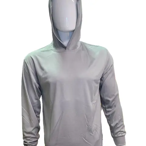 Hi Visibility ultra light weight Light Grey Long sleeve hoodie shirt / polyester birdeye Fabric for quick dry